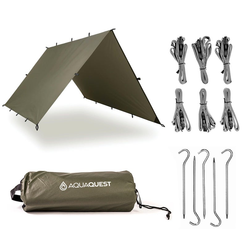 Aquaquest Defender Tarp - Heavy-Duty Waterproof (20,000 Mm) Seam-Taped Rain Fly For Camping, Bushcraft & Survival - 10  7 Olive Drab Kit - Image 1