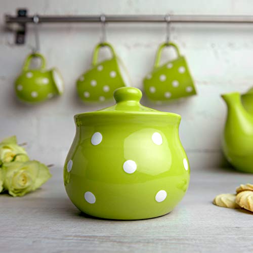 City to Cottage Ceramic Sugar Bowl with Lid, 10oz Sugar Contanier for Coffee Bar, Sugar Dispenser Bowl, Salt - Condiment Pot for Kitchen Counter, Handcrafted Green Polka Dot Sugar Jar - Image 3