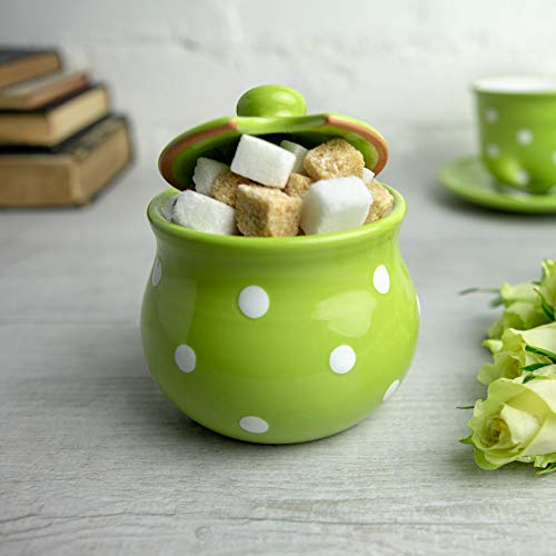 City to Cottage Ceramic Sugar Bowl with Lid, 10oz Sugar Contanier for Coffee Bar, Sugar Dispenser Bowl, Salt - Condiment Pot for Kitchen Counter, Handcrafted Green Polka Dot Sugar Jar - Image 5