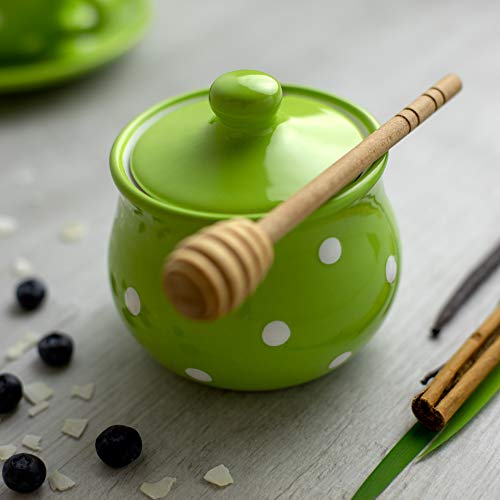 City to Cottage Ceramic Sugar Bowl with Lid, 10oz Sugar Contanier for Coffee Bar, Sugar Dispenser Bowl, Salt - Condiment Pot for Kitchen Counter, Handcrafted Green Polka Dot Sugar Jar - Image 2