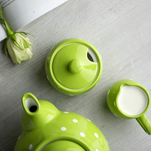 City to Cottage Ceramic Sugar Bowl with Lid, 10oz Sugar Contanier for Coffee Bar, Sugar Dispenser Bowl, Salt - Condiment Pot for Kitchen Counter, Handcrafted Green Polka Dot Sugar Jar - Image 4