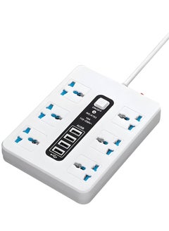 IMPERIUM Extension, 8-Way Plug Extension Socket with 4 USB Slots, UK 3-Pin Power Strip, Heavy Duty Extension Cord, Universal Travel Adapter & Surge Protector for Home & Office (White)  - Image 1