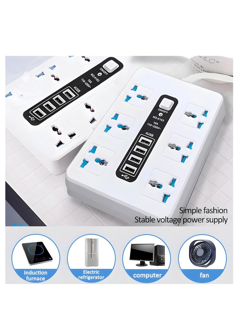 IMPERIUM - Extension, 8-Way Plug Extension Socket with 4 USB Slots, UK 3-Pin Power Strip, Heavy Duty Extension Cord, Universal Travel Adapter & Surge Protector for Home & Office (White) - Image 1