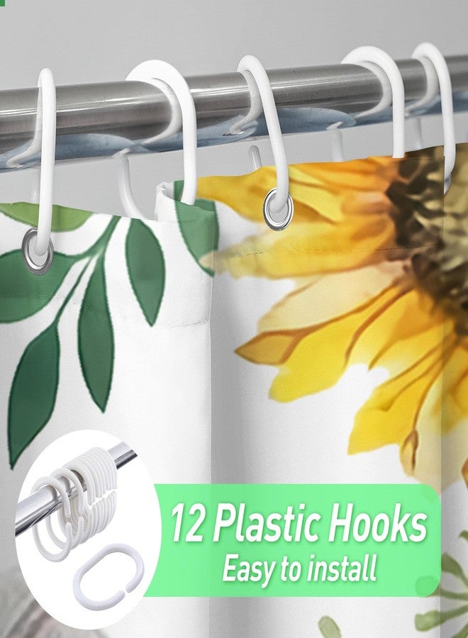 Roszwtit Spring Summer Shower Curtain, Hello Sunshine Cat Shower Curtains for Bathroom, Sunflower Home Decor Waterproof Fabric with Hooks 72x72 Inch - Image 4