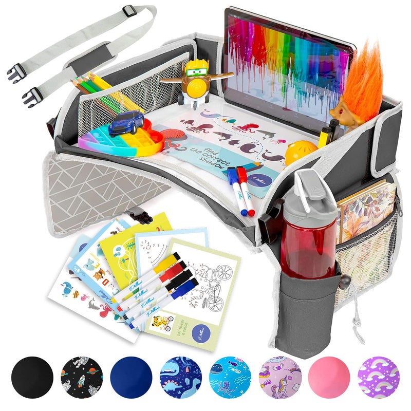 PILLANI Kids Travel Tray for Car - Car Seat Tray for Toddler - Road Trip Essentials Kids w/ iPad Holder Stand, Carseat Table Tray for Kids Road Trip Activities, Toddler Lap Desk Organizer for Airplane - Image 1