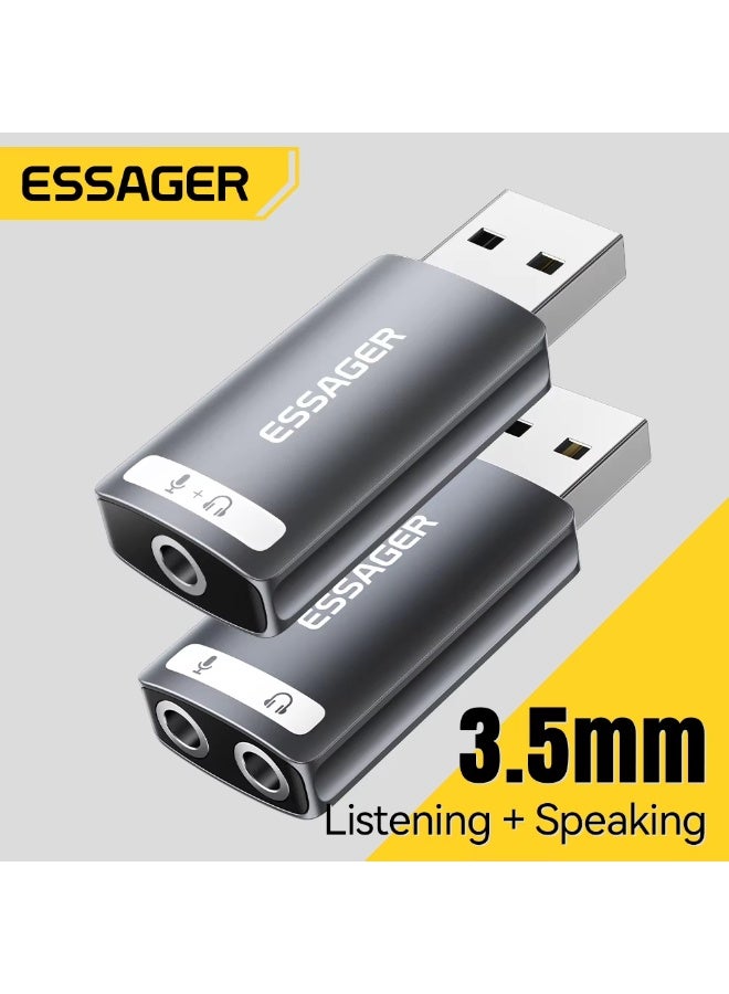 ايساجر بطاقة صوت خارجية صغيرة الحجم من Essager، تعمل بمنفذ USB، محول صوت ستيريو بواجهة 3.5 ملم لأجهزة PS4 وPS5 وSwitch والكمبيوتر المحمول وسماعات الرأس - Image 1