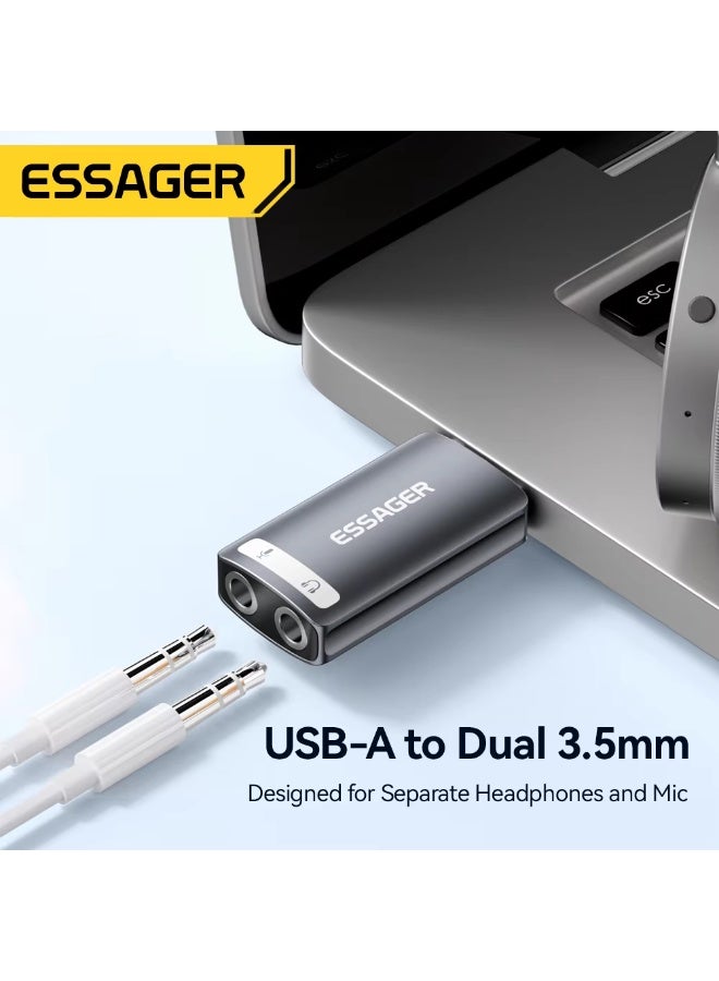ايساجر بطاقة صوت خارجية صغيرة الحجم من Essager، تعمل بمنفذ USB، محول صوت ستيريو بواجهة 3.5 ملم لأجهزة PS4 وPS5 وSwitch والكمبيوتر المحمول وسماعات الرأس - Image 2