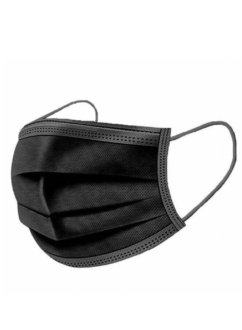 150-Piece Pack: Black Disposable Face Masks with 3-Layer Protection, Elastic Ear Loops, and Adjustable Nose Bridge for Daily Use. - Image 2