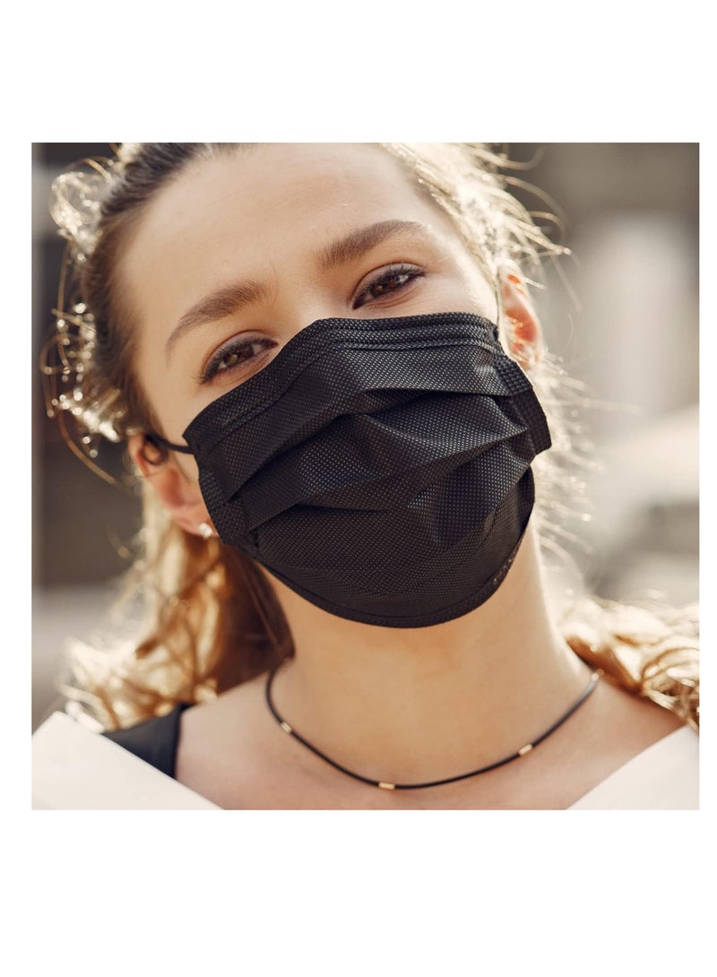 150-Piece Pack: Black Disposable Face Masks with 3-Layer Protection, Elastic Ear Loops, and Adjustable Nose Bridge for Daily Use. - Image 3