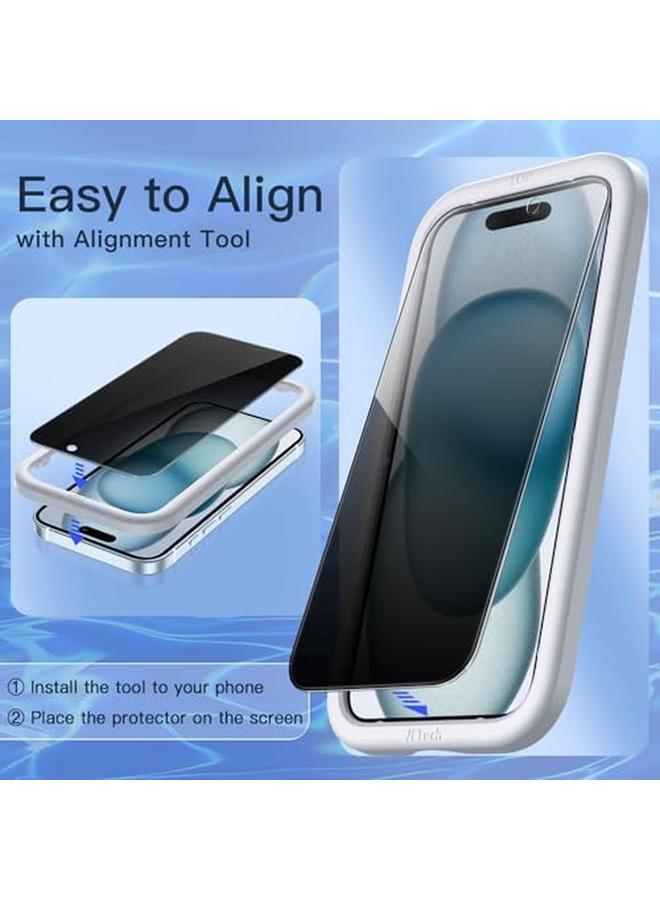 Jetech Privacy Screen Protector For Iphone 15 Plus 6.7 Inch With Camera Lens Protector Anti Spy Tempered Glass Film Easy Installation Tool 2 Pack Each - Image 5