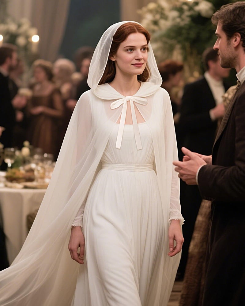 L'VOW White Chiffon Hooded Cloak - Tulle Cape for Wedding Angel & Bride, Halloween Cosplay - Image 5