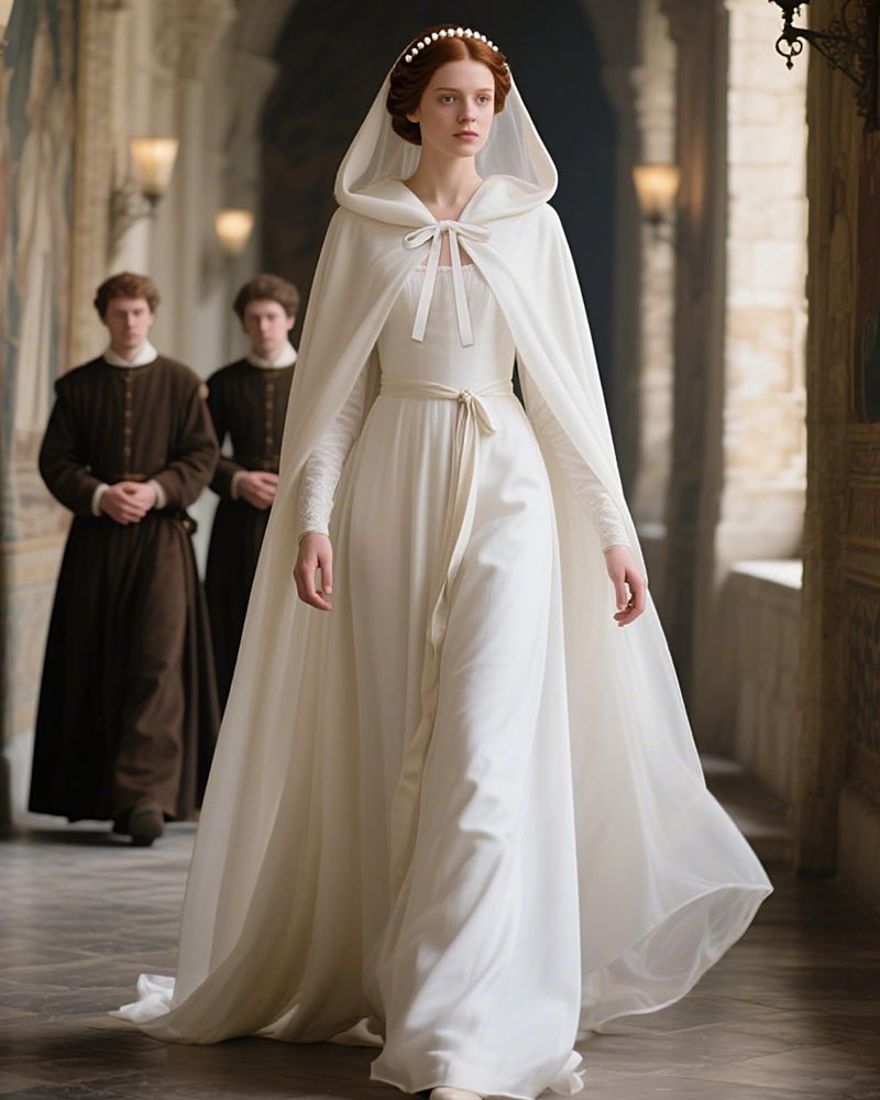 L'VOW White Chiffon Hooded Cloak - Tulle Cape for Wedding Angel & Bride, Halloween Cosplay - Image 3