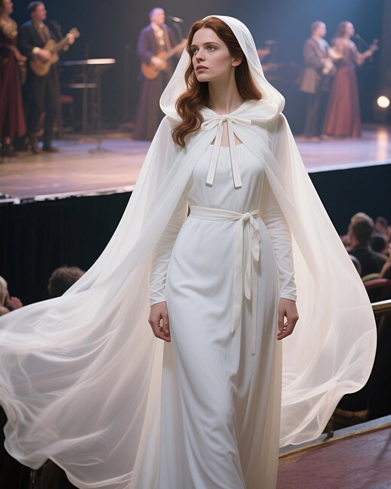 L'VOW White Chiffon Hooded Cloak - Tulle Cape for Wedding Angel & Bride, Halloween Cosplay - Image 4