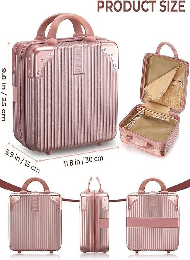 SUNBEET Mini Hard Shell Hard Travel Luggage Makeup Case Small Portable Carrying Case Suitcase Organizer Makeup Storage Box for Women (C-Rose Gold) - Image 4