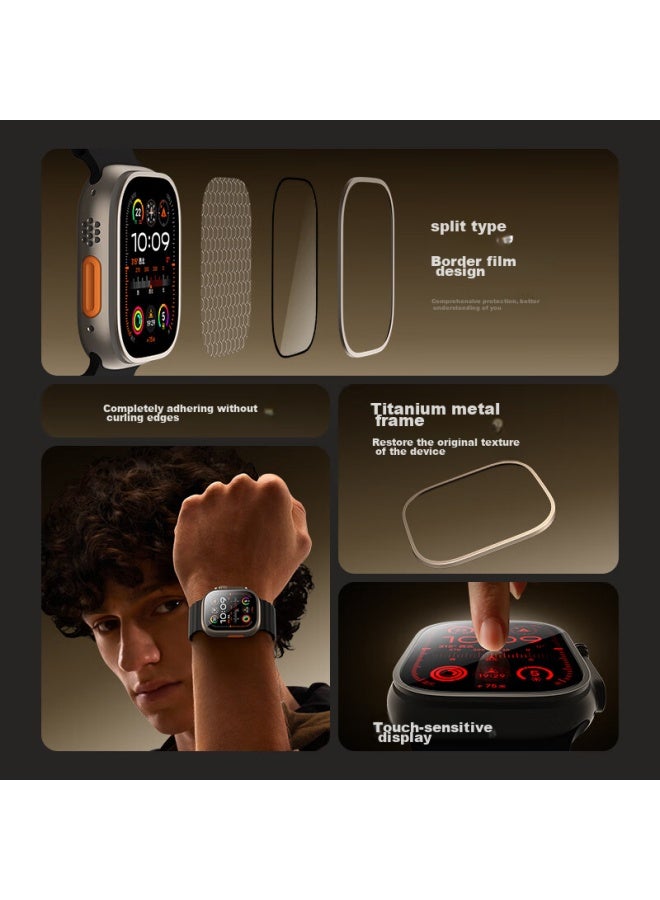 WP W&p Compatible With Apple Watch Protective Film, Apple Iwatch Ultra 2/1 Titanium Alloy Frame Full Coverage Tempered Glass Film, High-definition Ultra-clear Film - Image 1