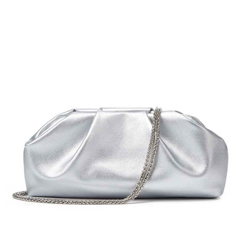 Women's Small Square Cloud Fold Clutch Bag with Chain Strap, PU Leather - Image 4