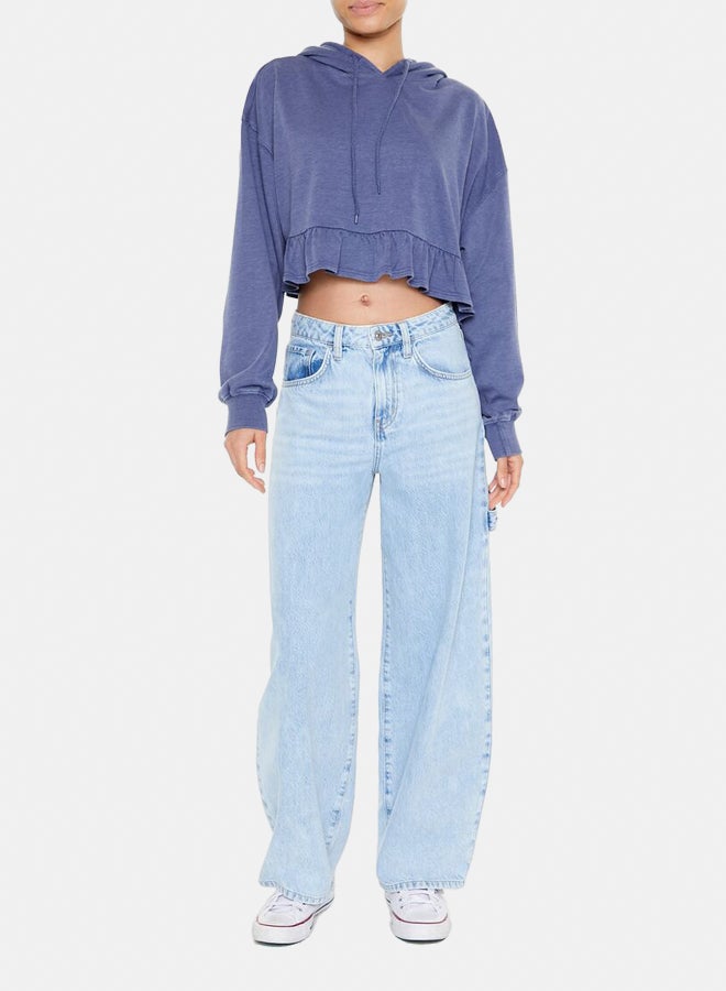 FOREVER 21 Cropped Ruffle-Hem Hoodie - Image 2