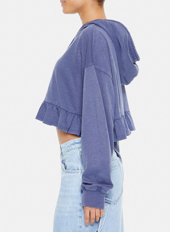 FOREVER 21 Cropped Ruffle-Hem Hoodie - Image 3