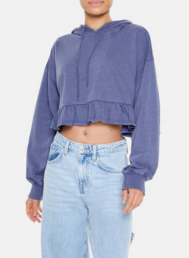 FOREVER 21 Cropped Ruffle-Hem Hoodie - Image 1