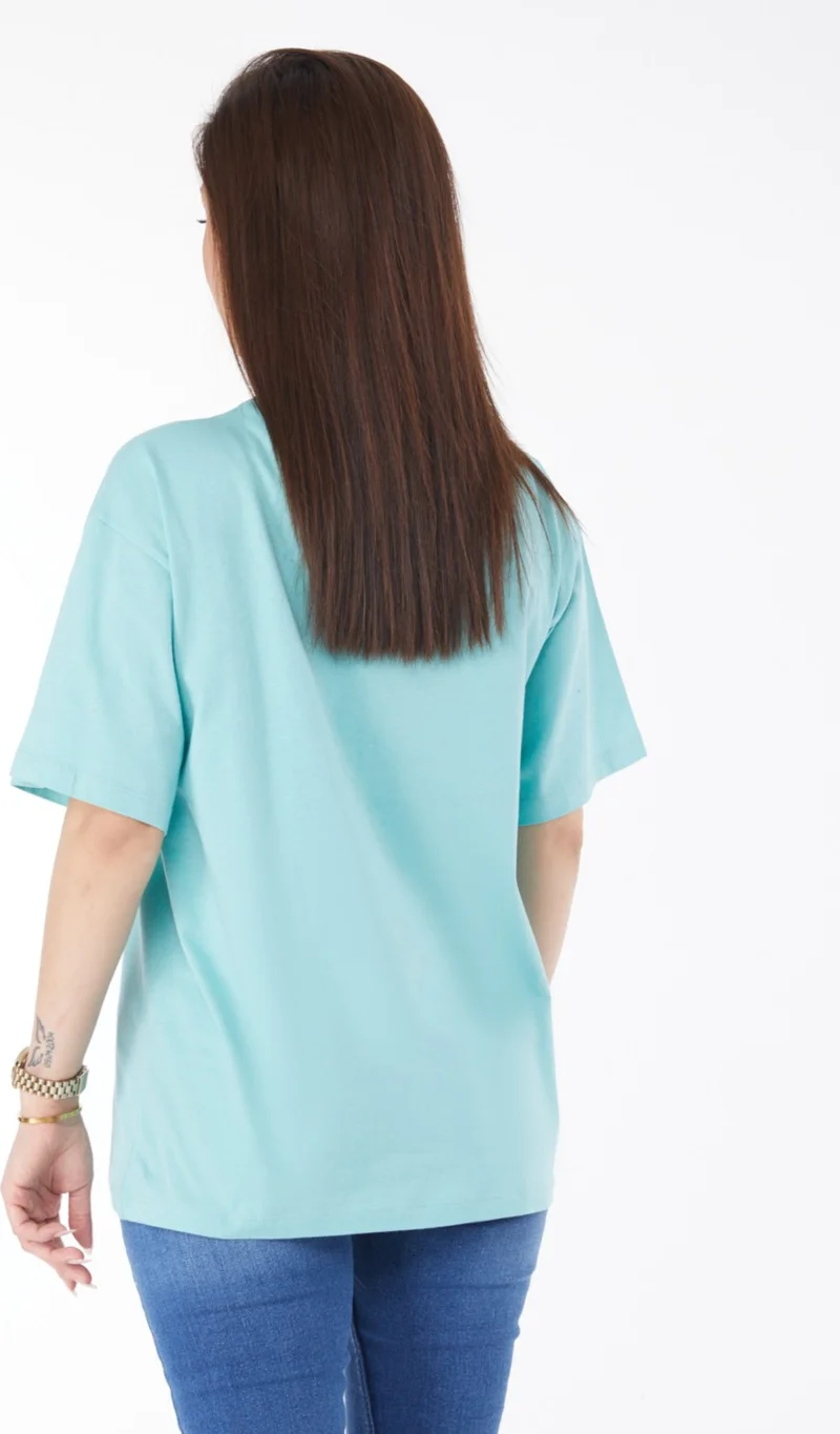 Tofisa 24631-MINT Crew Neck Short Sleeve Printed T-Shirt
