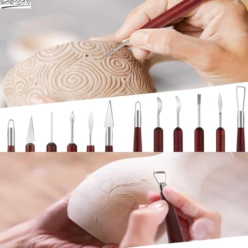 worison 6 Piece Double-Ended Clay Sculpting Tools – Stainless Steel Tips with Wooden Handles, Pottery Tools for Carving, Embossing, Shaping & Detailing, Ideal for Clay, Ceramics and Craft Projects - Image 5