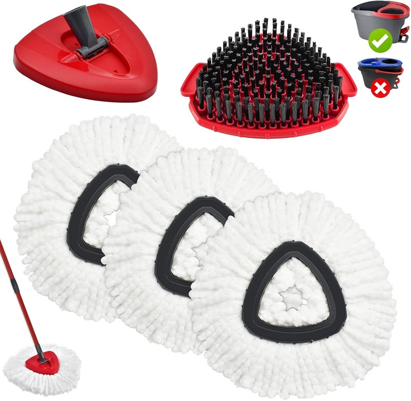 Heuihm Mop Heads Replacements for O Cedar EasyWring 1 Tank,Spin Mop Replace Heads for OCedar,Includes 3 Microfiber Mop Refills,1 Upgrade Scrubber Brushes and 1 Base for Deep Cleaning Machine Washable - Image 1