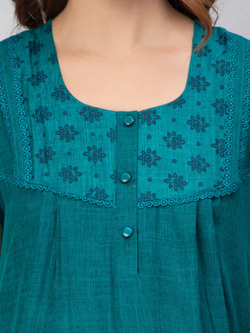 أوروبا الوسطى والشرقية 18 قميص نوم نسائي قطن رايون بتصميم - للحوامل مع سحاب مخفي أخضر فيروزي