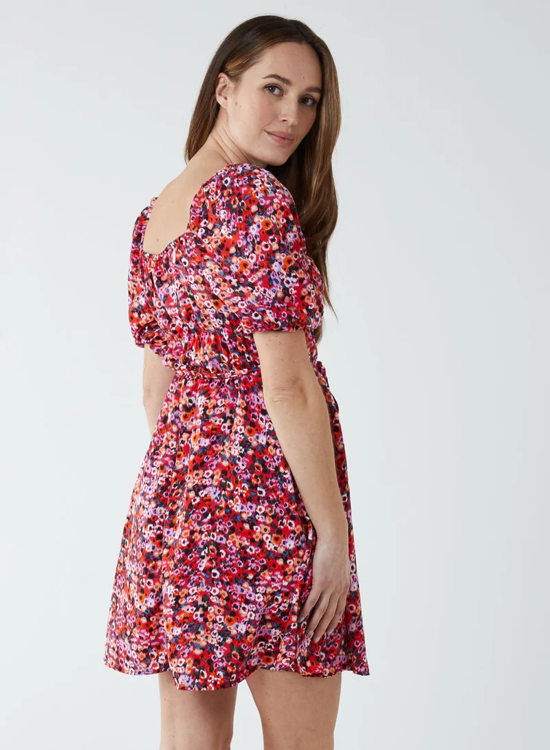 Blue Vanilla Milkmaid Square Neck Puff Sleeve Mini Dress