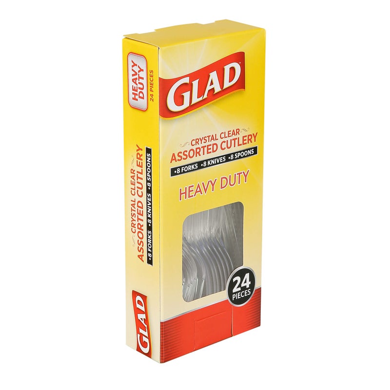 Glad Crystal Clear Assorted Plastic Cutlery - 24 Count Fork Knife and Spoon Set - Reusable Heavy Duty Plastic Utensils - Assorted Disposable Spoons  Forks  Knives - Perfect Plastic Ware for Parties - Image 2