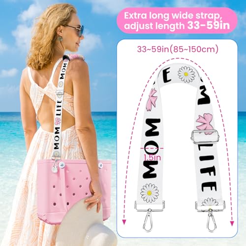 XYFuuee Strap Wrap for Bogg Bag Accessories, Adjustable Crossbody Shoulder Long Replacement Straps, Universal Beach Tote Bag Attachment with Neoprene Handle Cover Protector, Momlife - Image 2