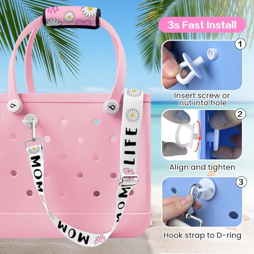 XYFuuee Strap Wrap for Bogg Bag Accessories, Adjustable Crossbody Shoulder Long Replacement Straps, Universal Beach Tote Bag Attachment with Neoprene Handle Cover Protector, Momlife - Image 4