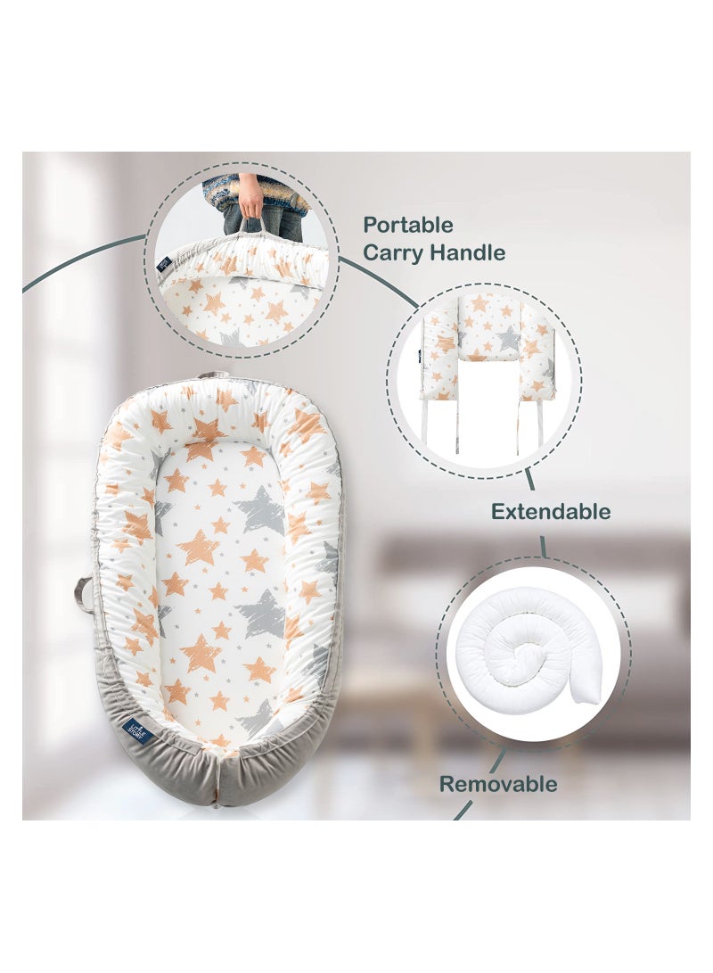 Little Story Soft Breathable Fiberfill Newborn Lounger Bed - Galaxy Grey - Image 4