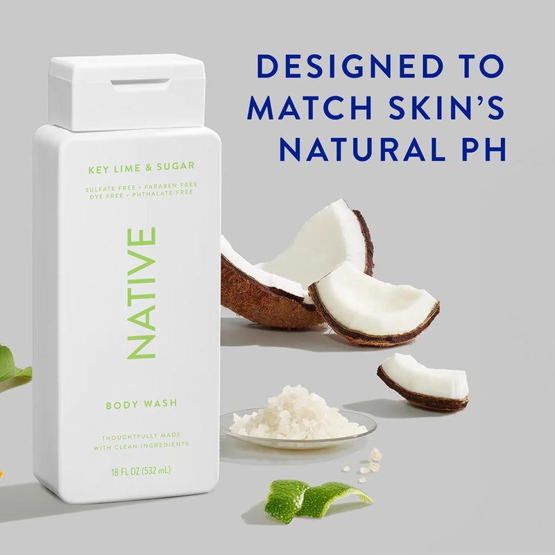 Native Body Wash Contains Naturally Derived Ingredients For Women Men Sulfate Paraben Dye Free Leaving Skin Soft and Hydrating Key Lime Sugar 18 oz 2 Pk - Image 2