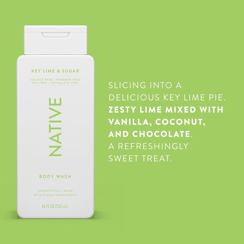 Native Body Wash Contains Naturally Derived Ingredients For Women Men Sulfate Paraben Dye Free Leaving Skin Soft and Hydrating Key Lime Sugar 18 oz 2 Pk - Image 4