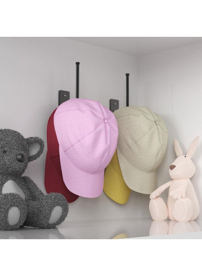 2-Pack Carbon Steel Baseball Cap Hooks - Wall Mounted Flat Hat Hanger Organizer  Display Rack For Snapbacks  Cowboy Hats, Multi-Purpose Black Hook For Keys Purses , (Black 6-Inch) - Image 2