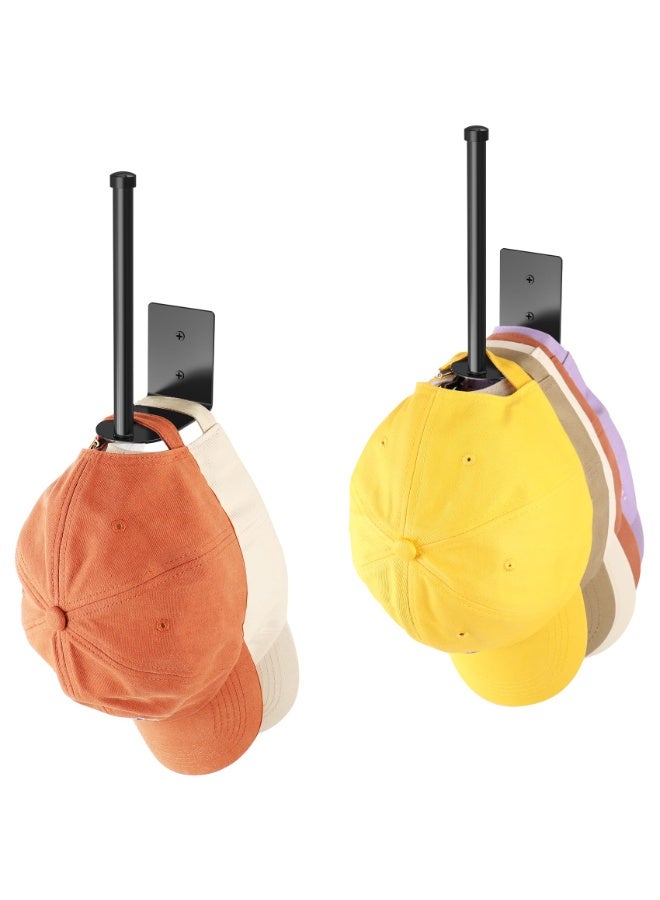 2-Pack Carbon Steel Baseball Cap Hooks - Wall Mounted Flat Hat Hanger Organizer  Display Rack For Snapbacks  Cowboy Hats, Multi-Purpose Black Hook For Keys Purses , (Black 6-Inch) - Image 1