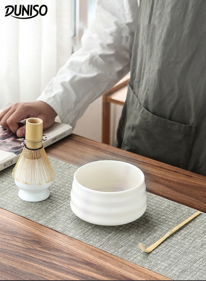 DUNISO طقم شاي ماتشا من 4 قطع - مجموعة خفاقة ماتشا من الخيزران مع وعاء سيراميك، مغرفة وحامل، مجموعة كاملة لصنع ماتشا لحفل الشاي التقليدي، أداة شاي ماتشا مثالية للمبتدئين وأساتذة الشاي - Image 1