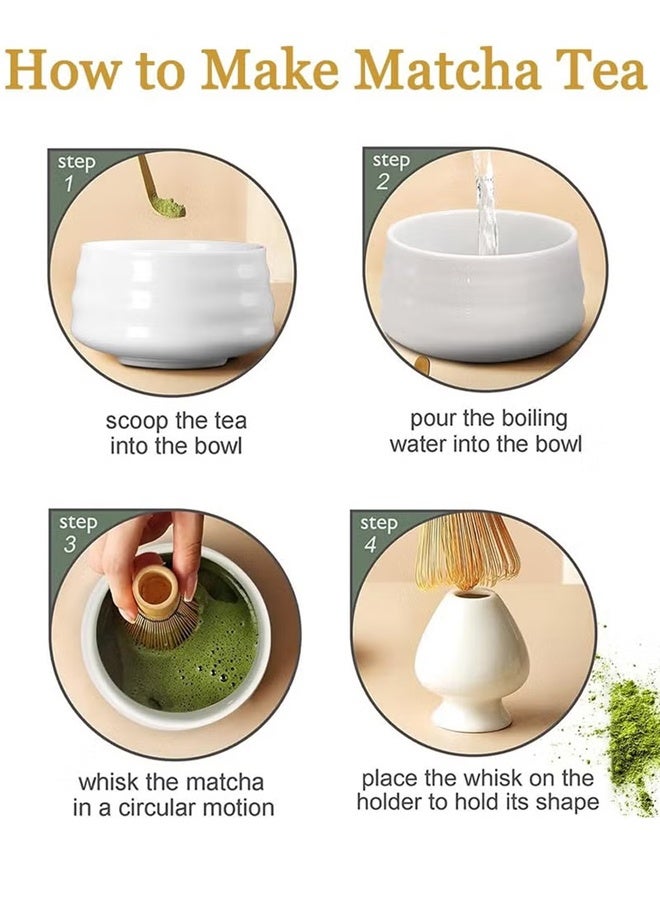 DUNISO طقم شاي ماتشا من 4 قطع - مجموعة خفاقة ماتشا من الخيزران مع وعاء سيراميك، مغرفة وحامل، مجموعة كاملة لصنع ماتشا لحفل الشاي التقليدي، أداة شاي ماتشا مثالية للمبتدئين وأساتذة الشاي - Image 4