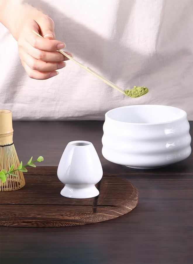DUNISO طقم شاي ماتشا من 4 قطع - مجموعة خفاقة ماتشا من الخيزران مع وعاء سيراميك، مغرفة وحامل، مجموعة كاملة لصنع ماتشا لحفل الشاي التقليدي، أداة شاي ماتشا مثالية للمبتدئين وأساتذة الشاي - Image 5