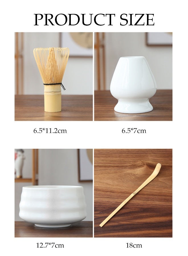 DUNISO طقم شاي ماتشا من 4 قطع - مجموعة خفاقة ماتشا من الخيزران مع وعاء سيراميك، مغرفة وحامل، مجموعة كاملة لصنع ماتشا لحفل الشاي التقليدي، أداة شاي ماتشا مثالية للمبتدئين وأساتذة الشاي - Image 3