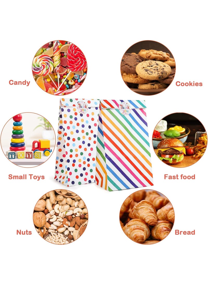 HASTHIP HASTHIP® 20Pcs Paper Gift Bags Candy Gift Bags Color Dots Strips Gift Bags with Stickers, Colorful Wooden Clips, Cute Tags, 10m Cotton Cord, Colorful Paper Gift Bag for Party Favor, Wedding Favor  - Image 3