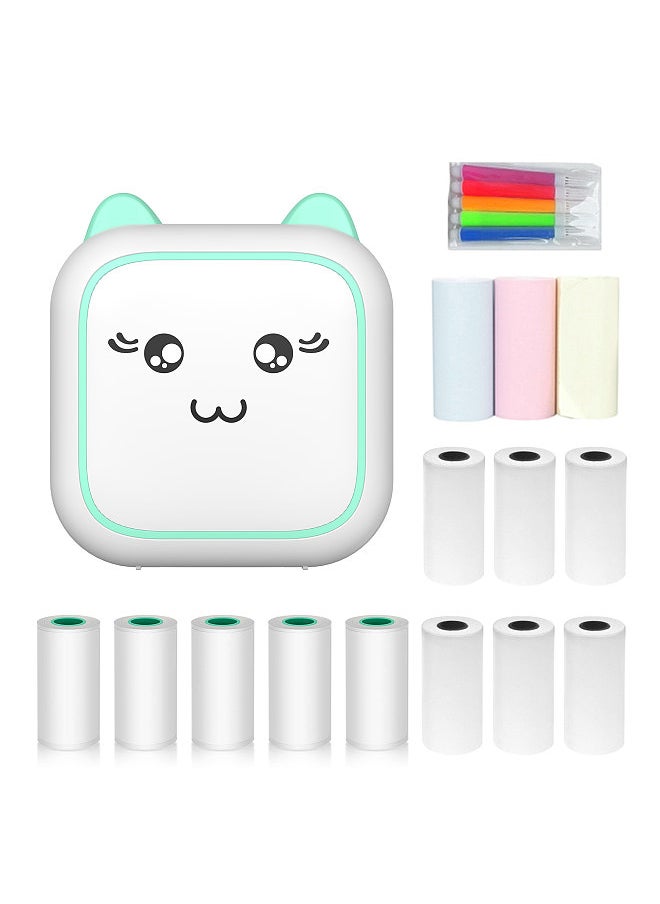 Generic Mini Thermal Printer Multifunction Portable Sticker Maker Instant Photo Inkless Printing Support BT Connection with 9 Paper Rolls 57mm + 5 Self-Adhesive Paper Rolls + 6pcs Color Markers  - Image 1