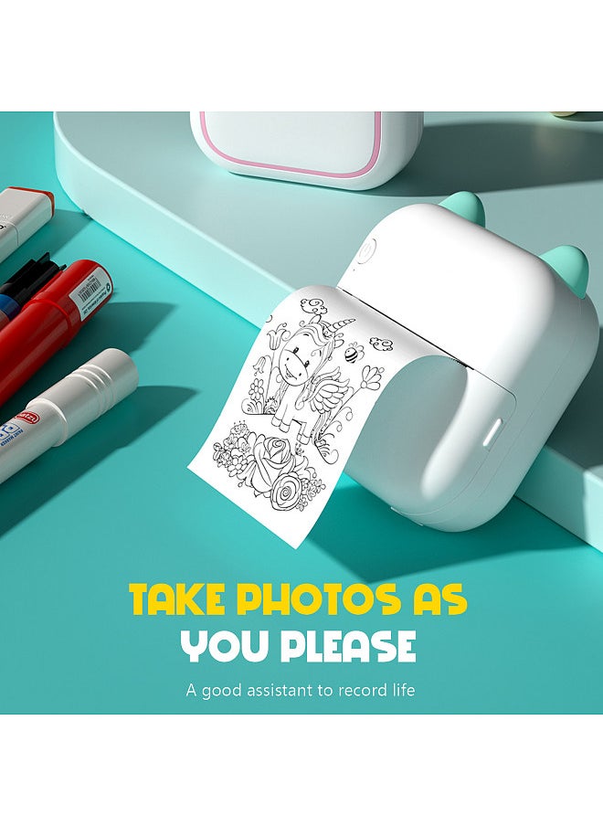 Generic Mini Thermal Printer Multifunction Portable Sticker Maker Instant Photo Inkless Printing Support BT Connection with 9 Paper Rolls 57mm + 5 Self-Adhesive Paper Rolls + 6pcs Color Markers  - Image 3