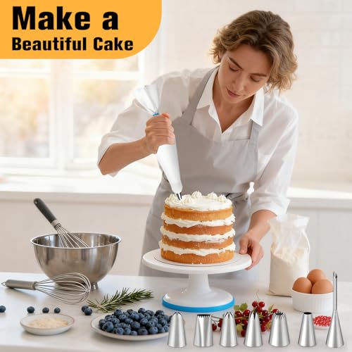 Guokoo 14PCS Reusable Piping Bags and Tips Set 2PCS 16Inch Pastry Bags 7 Piping Tips 2 Couplers 2 Silicone Rings Cleaning Brushfor Cake Decorating Cupcakes Cookies Home Bakers Chefs - Image 3