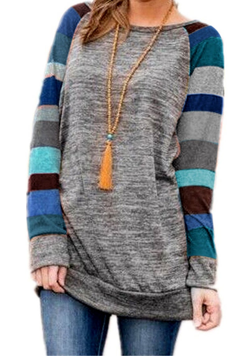 HARHAY 2025 Women's Cotton Knitted Long Sleeve Lightweight Tunic Sweatshirt Tops Blue M - Image 1