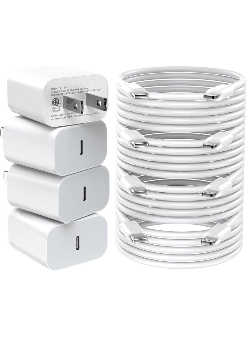 Fast Charger iPhone – 20W USB C Wall Charger Block with 6FT Type C to Lightning Cable, Apple MFi Certified PD iPhone Fast Charging Adapter, 4-Pack iPhone Charger for iPhone 15 14 13 12 11 Pro Max XR XS X 8 Plus - Image 1
