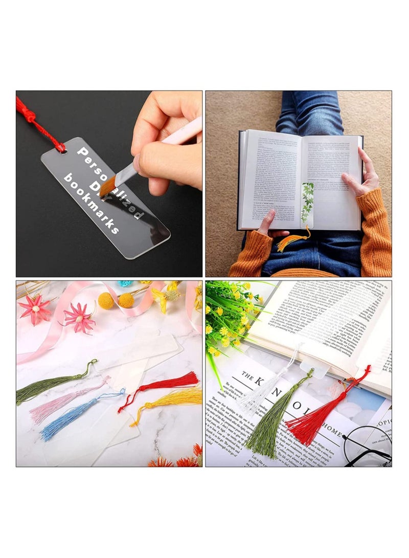 SOLARAE 15 Pieces Blank Acrylic Bookmark Set Craft Clear Acrylic Blank Bookmark with Mini Bookmark Tassel,  for DIY Projects and Present Tag Crafts Party Decor - Image 4