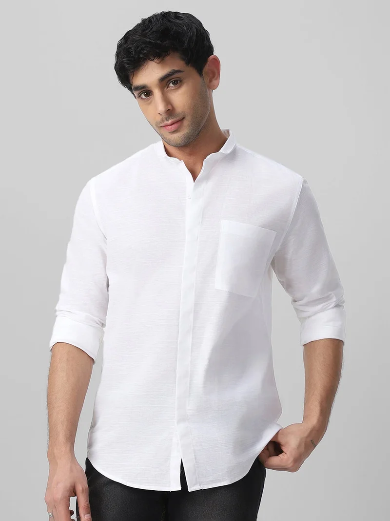 Urbano Fashion  Urbano Fashion Men's White Cotton Full Sleeve Regular Fit Casual Solid Shirt with Band Collar  | Best Price UAE