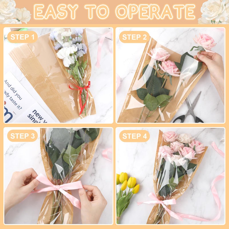 Jansun 40Pcs Flower Wrapping Bags Kraft Paper Flower Sleeves for Bouquets Flower Bags for Birthday Wedding Graduation Gift, Florist Wrap Supplies 9.8x17.9 Inch - Image 4