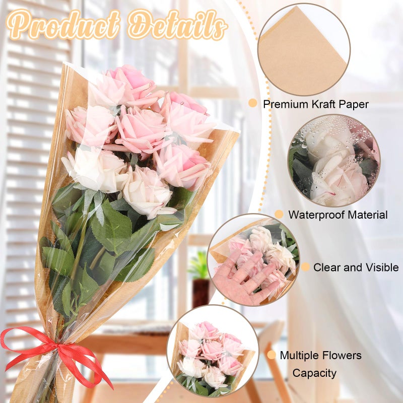 Jansun 40Pcs Flower Wrapping Bags Kraft Paper Flower Sleeves for Bouquets Flower Bags for Birthday Wedding Graduation Gift, Florist Wrap Supplies 9.8x17.9 Inch - Image 3